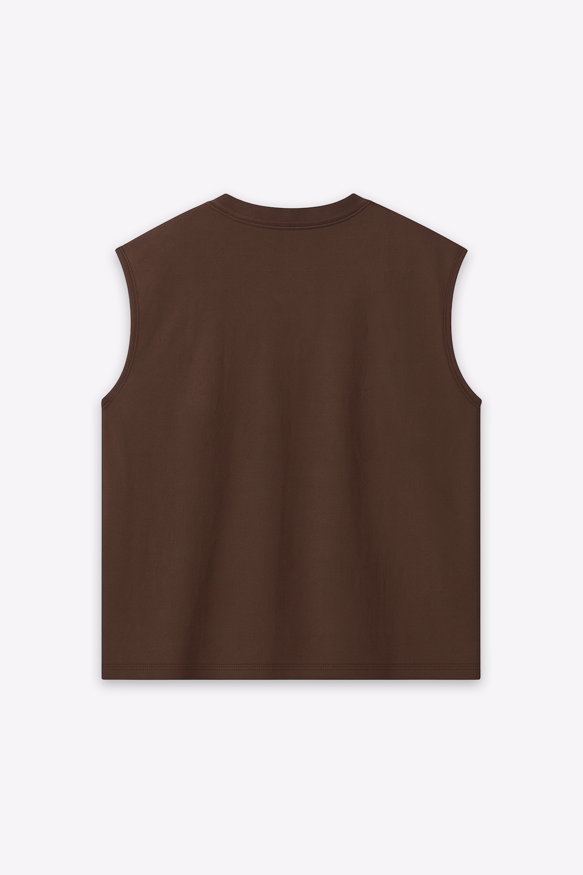 Cacao brown foundation tank, flat lay back view, on a white background.