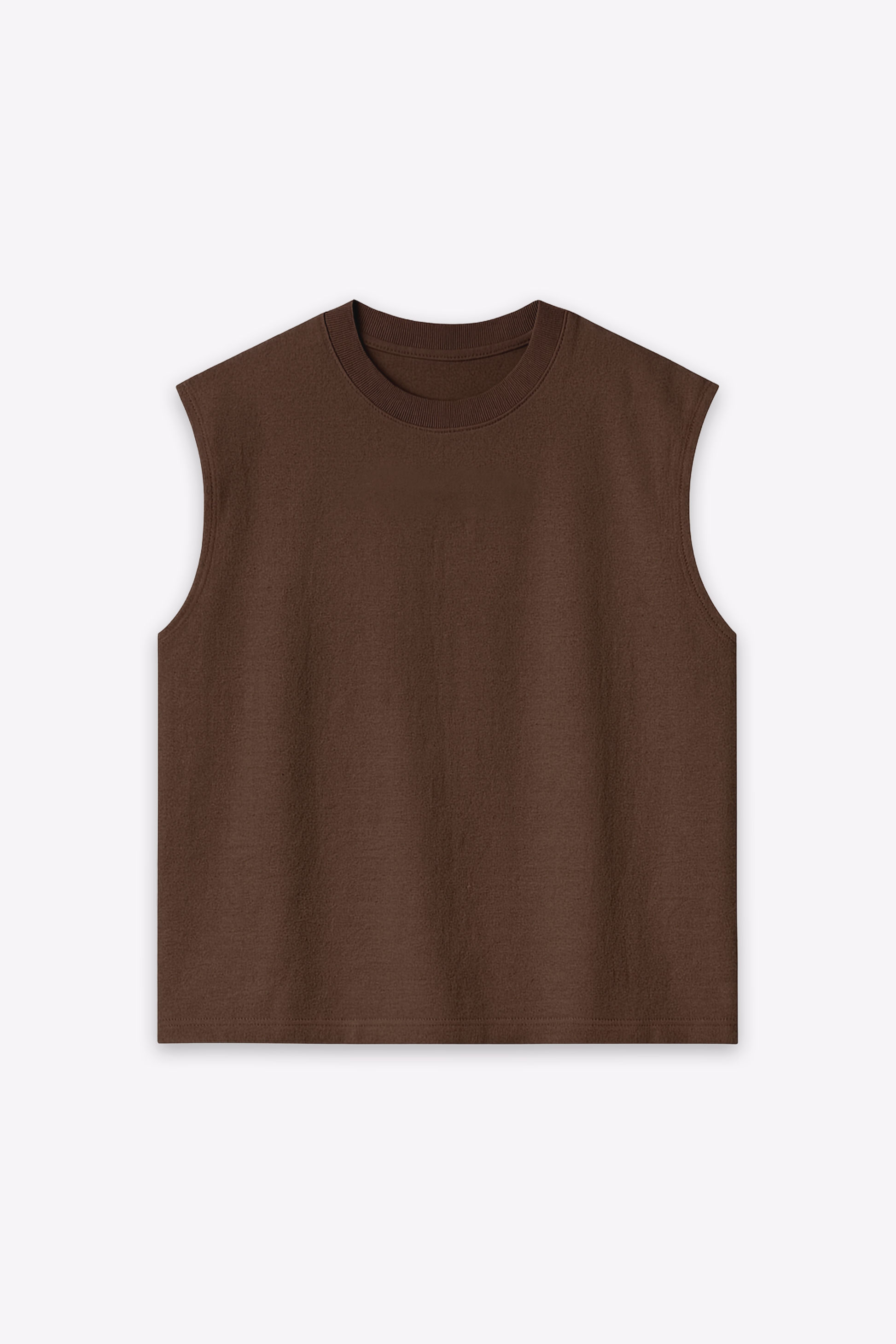 Cacao brown foundation tank, flat lay front view, on a white background.