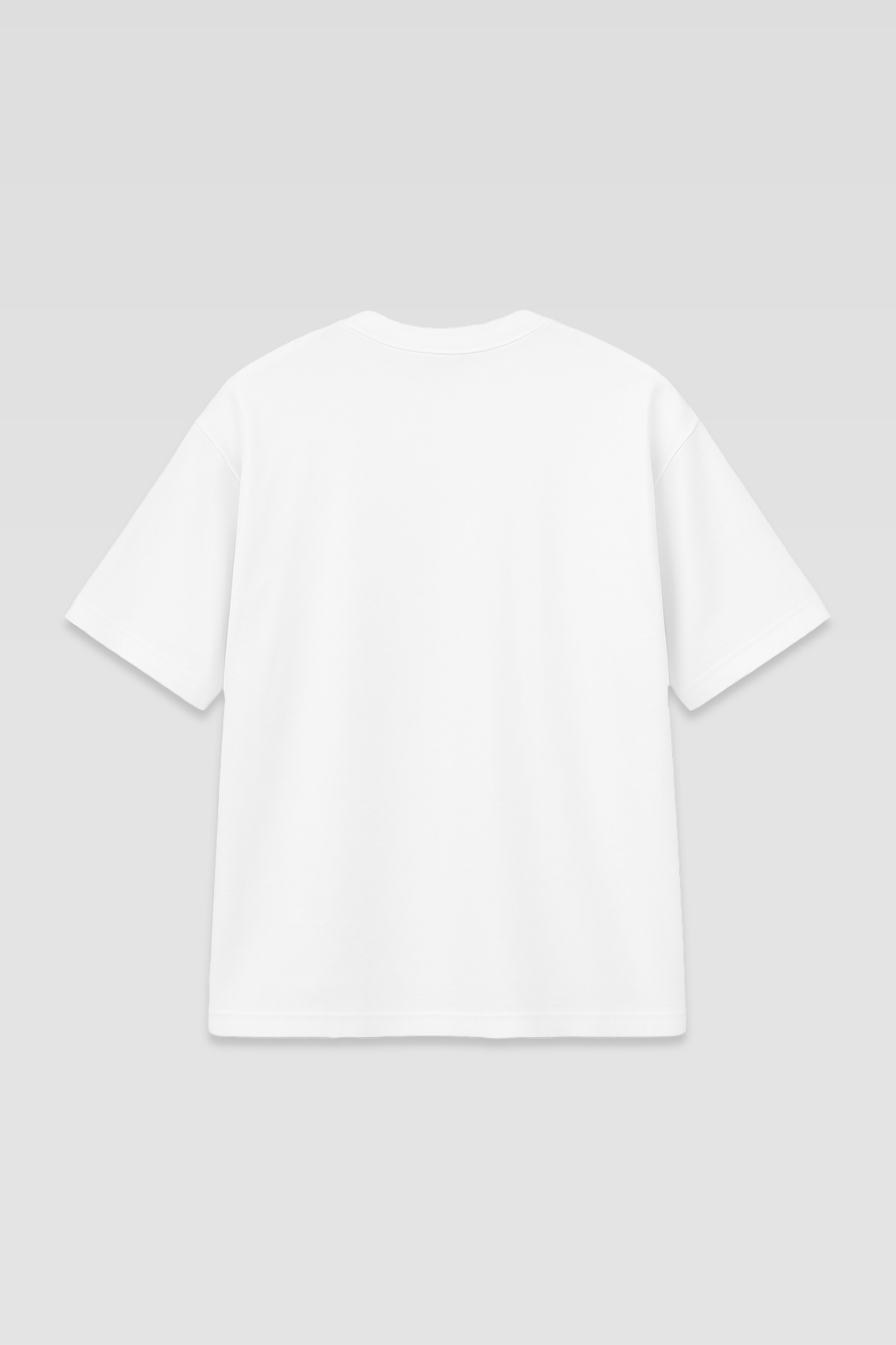 Flat lay back view of Harper Slein oversized t-shirt in Blank White on a light background