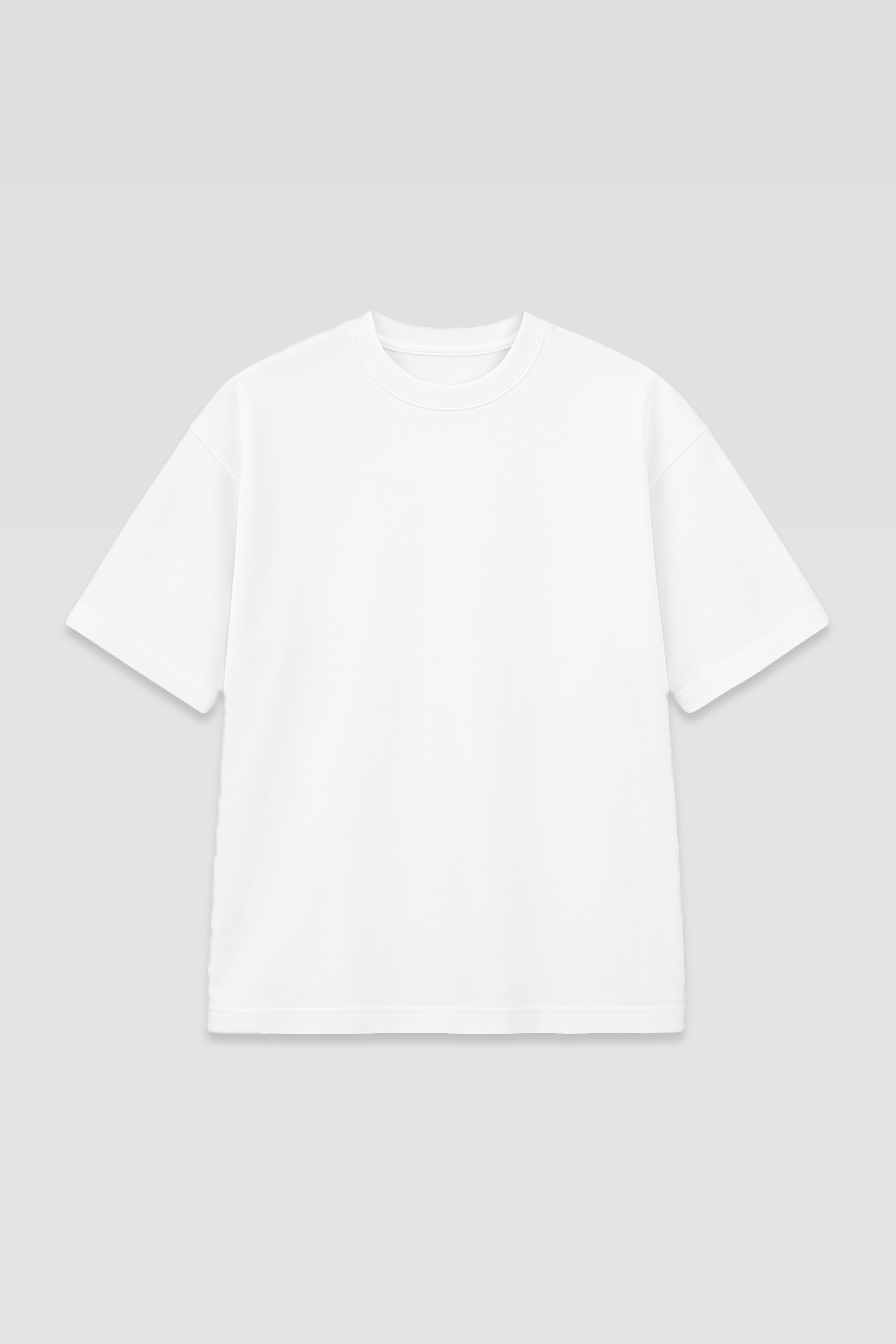 Flat lay of Harper Slein oversized t-shirt in Blank White on a light background