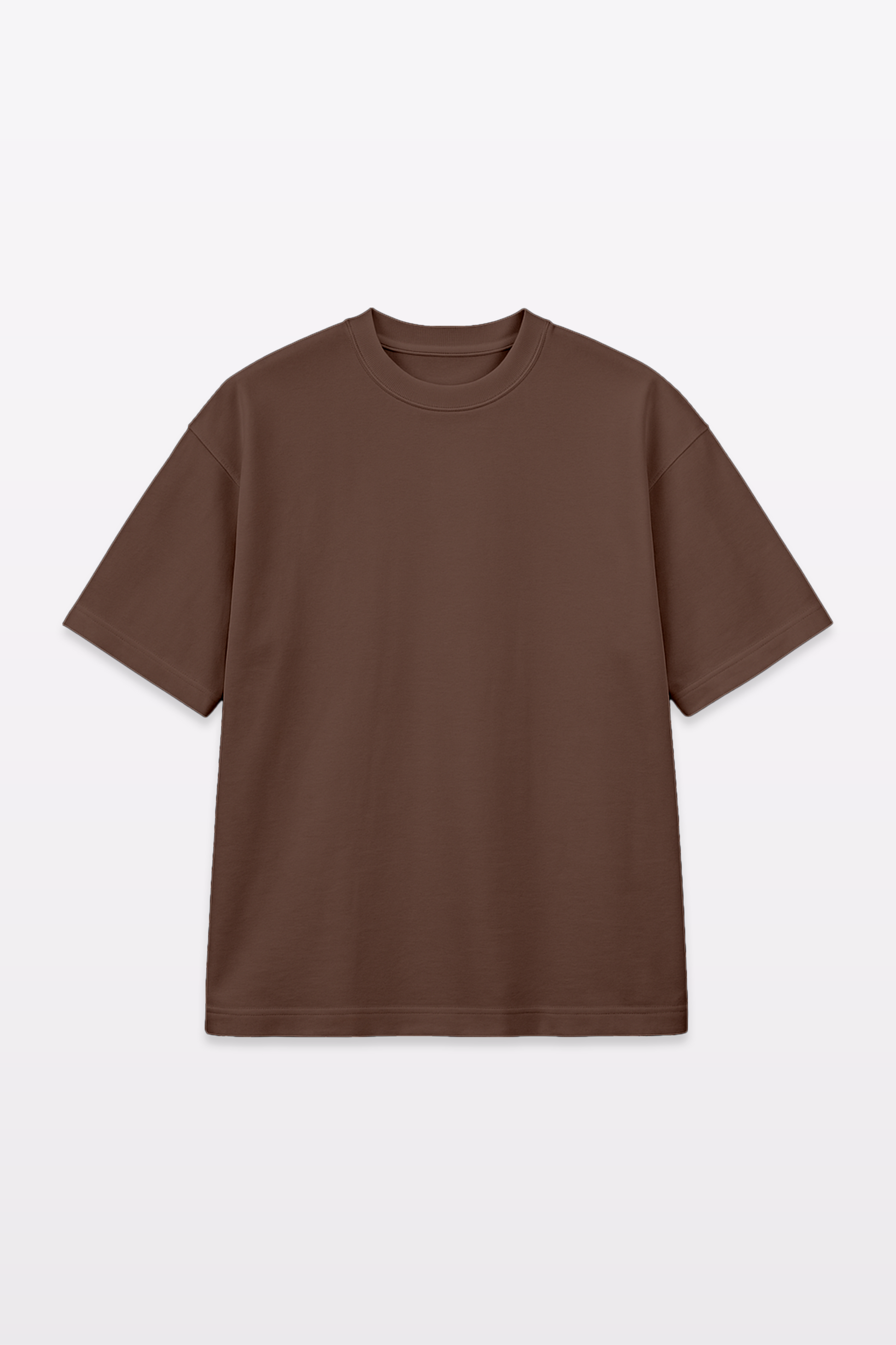 Flat lay of Harper Slein oversized t-shirt in Cacao colour on a white background