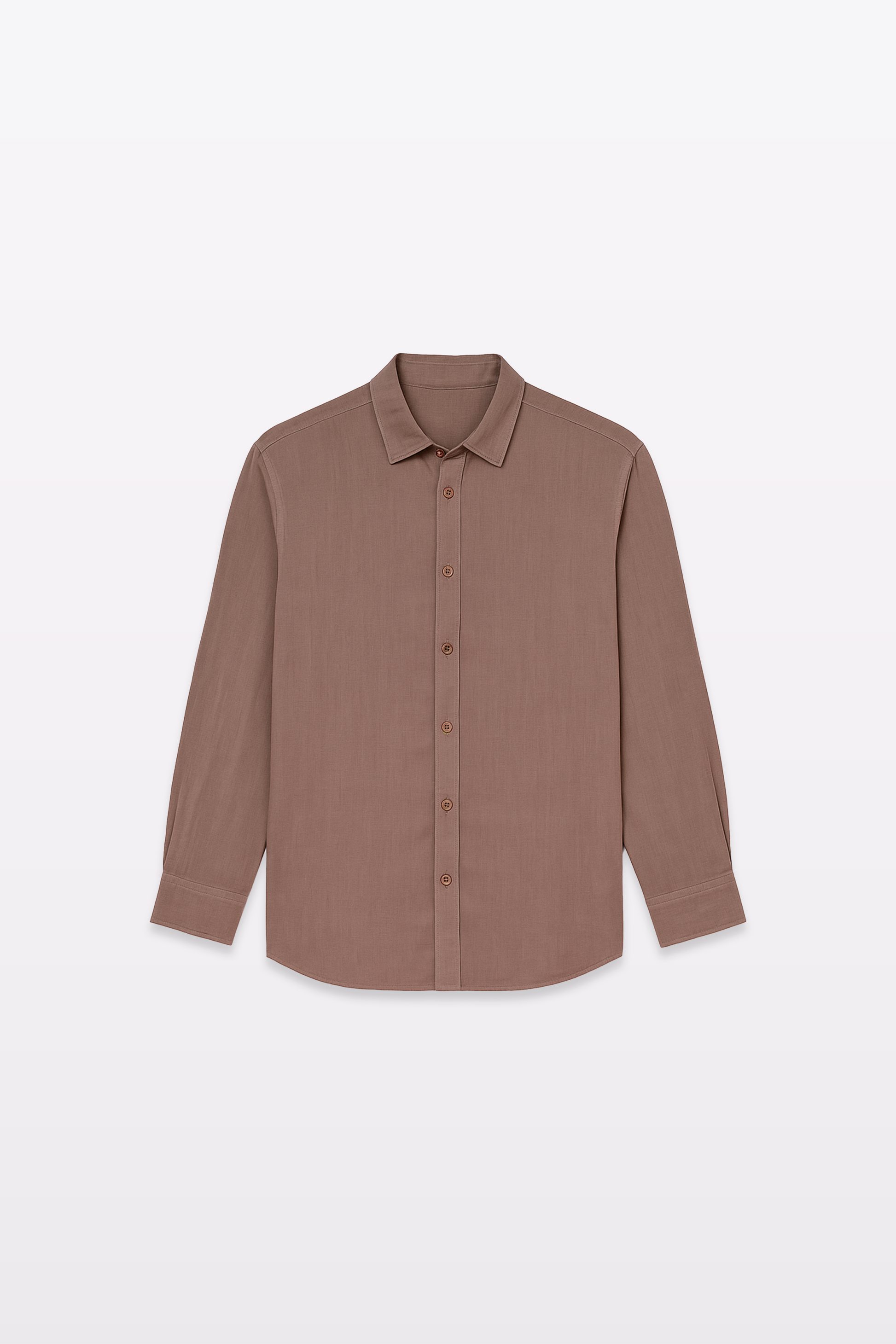 Harper Slein Contour Shirt in brown, flat lay front view on a white background