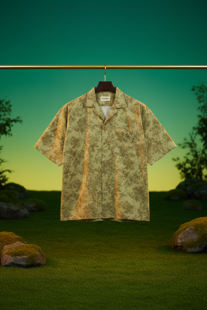 Olive Floral Cuban Collar Shirt