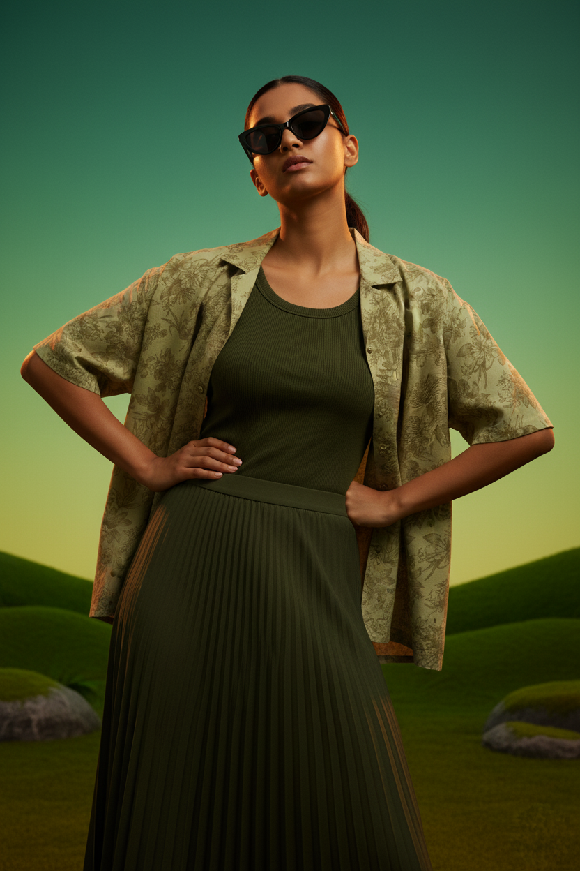 Olive Floral Cuban Collar Shirt