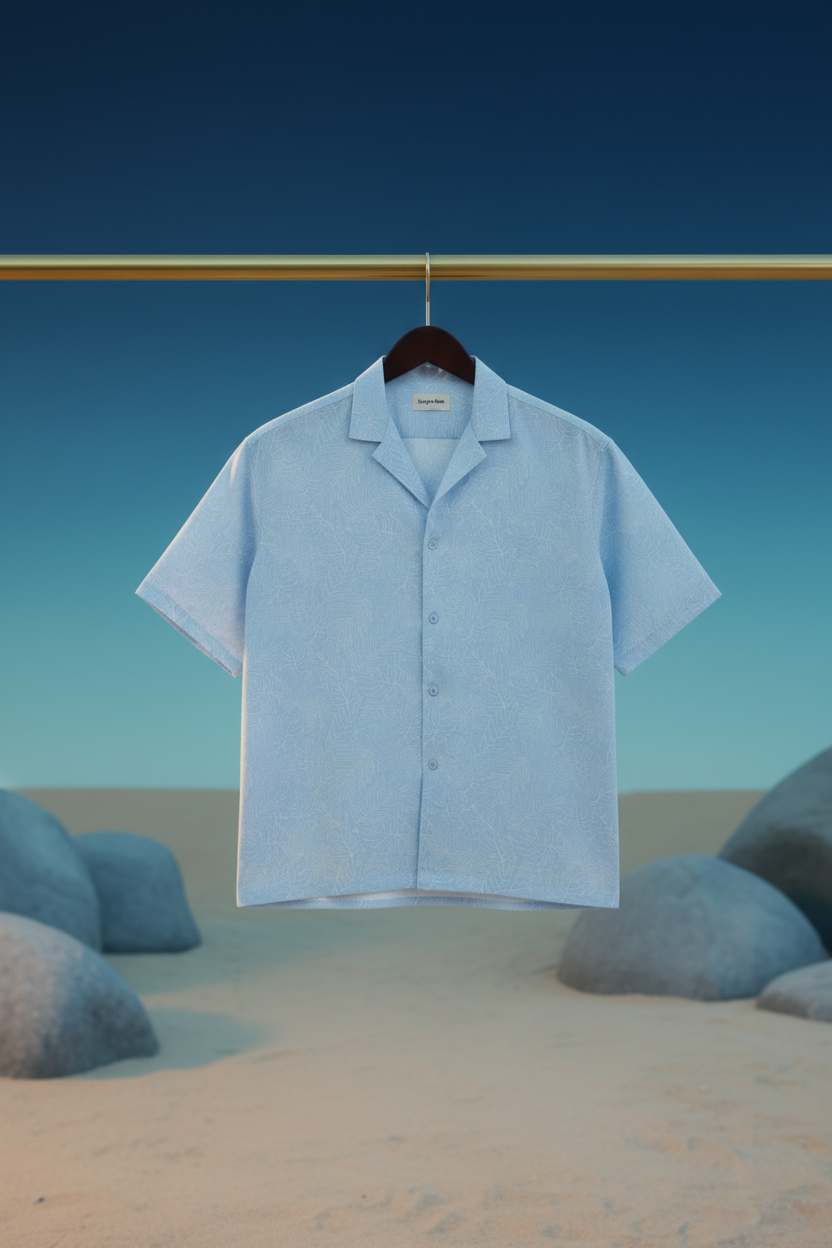 Sky Blue Cuban Collar Shirt
