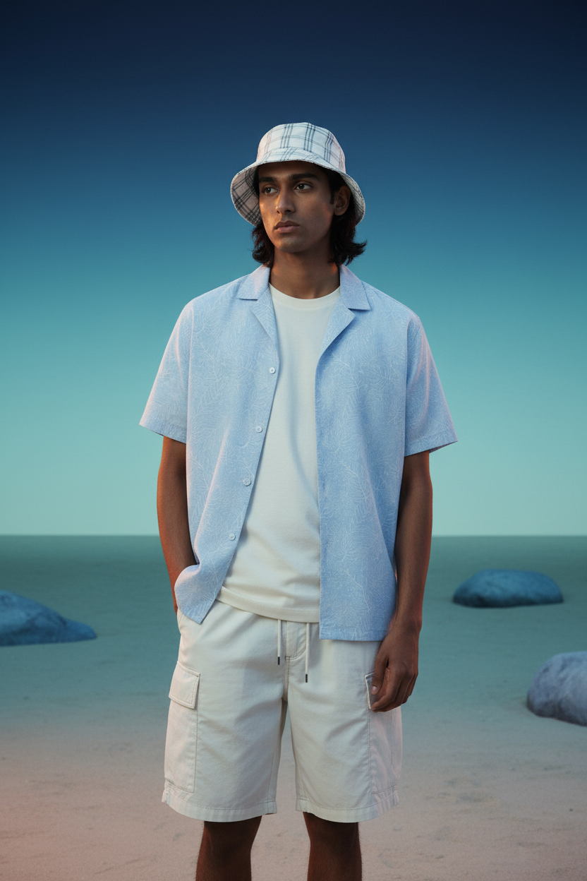 Sky Blue Cuban Collar Shirt