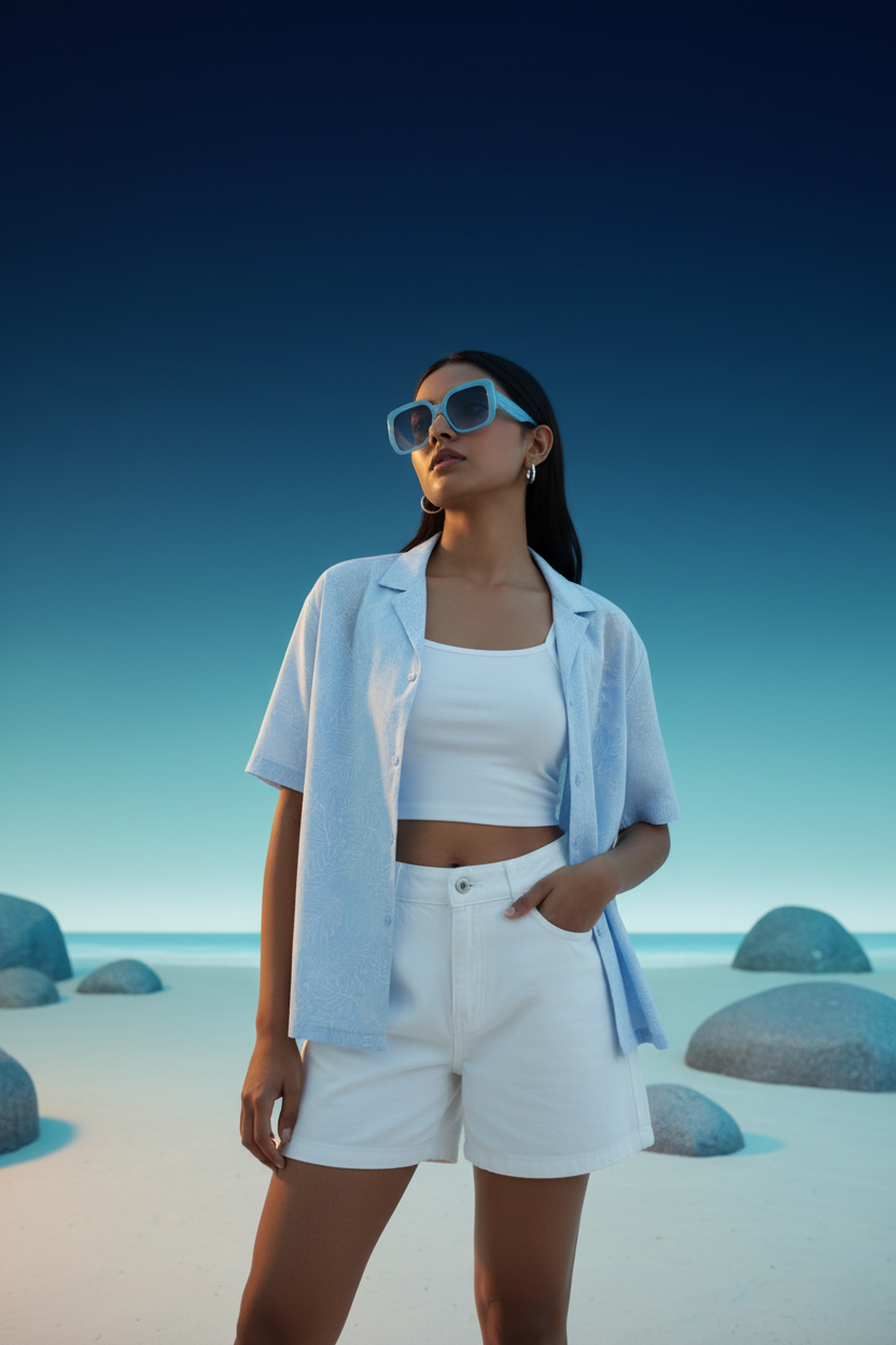 Sky Blue Cuban Collar Shirt