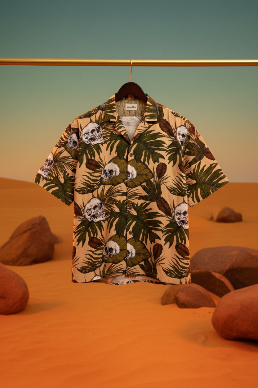 Tropical Skull Cuban Collar Shirt