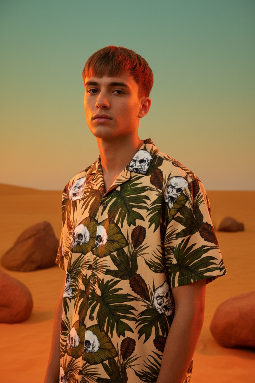 Tropical Skull Cuban Collar Shirt