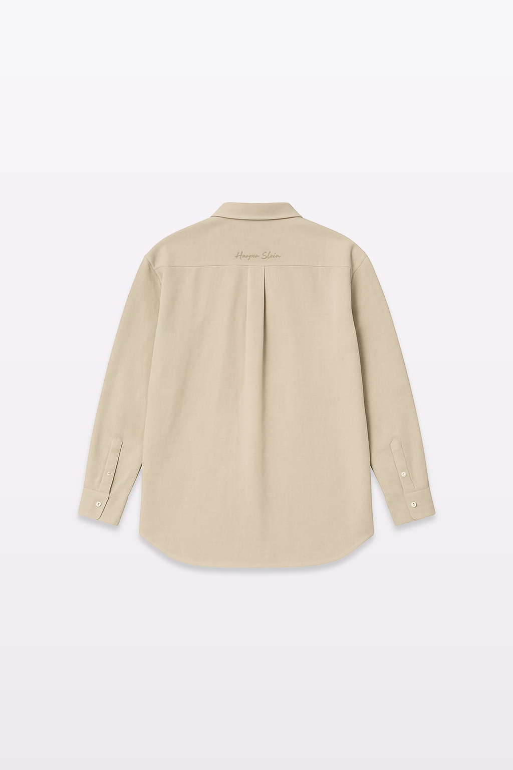 Back view of the Harper Slein Off White Oxford Shirt on a white background.