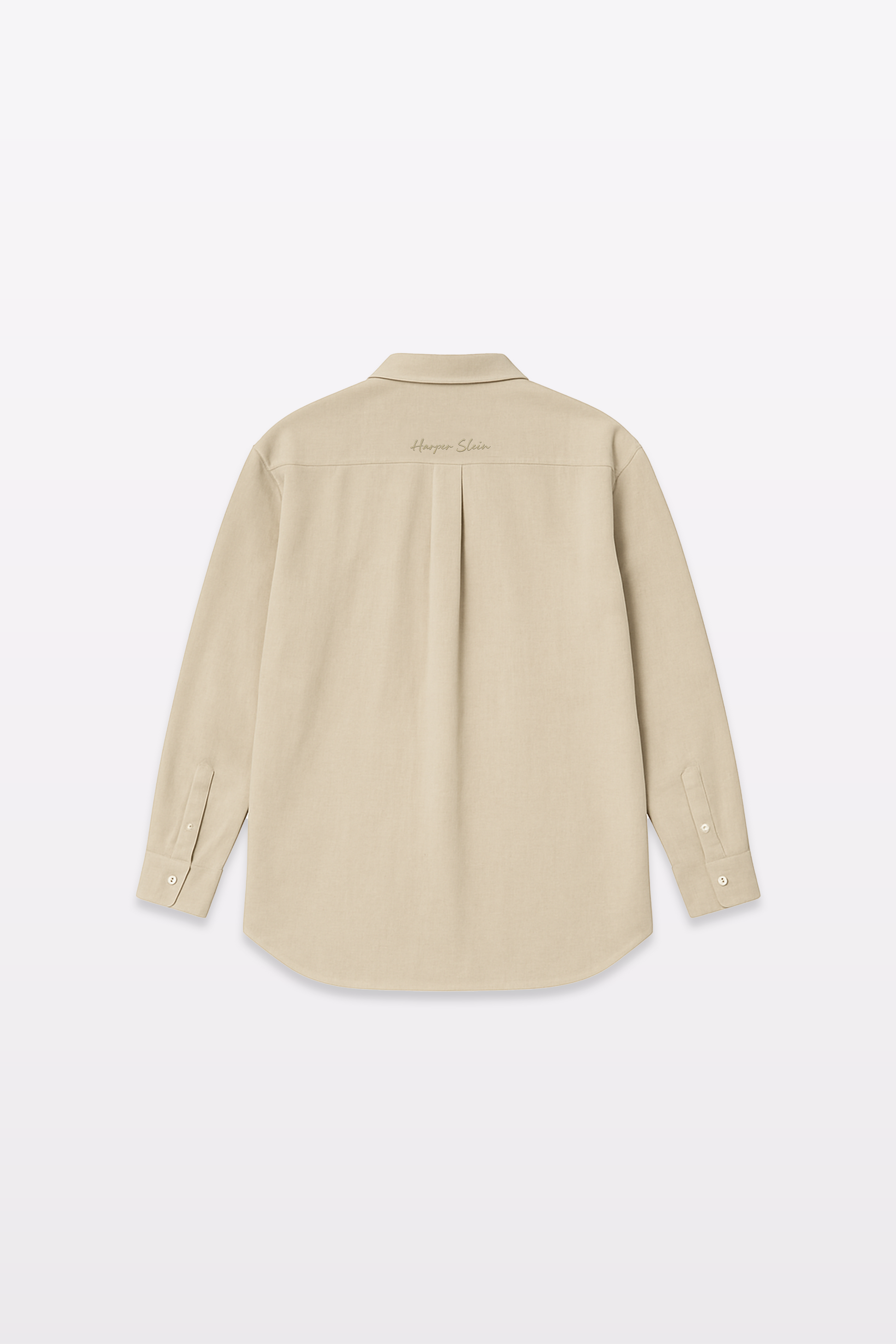 Back view of the Harper Slein Off White Oxford Shirt on a white background.