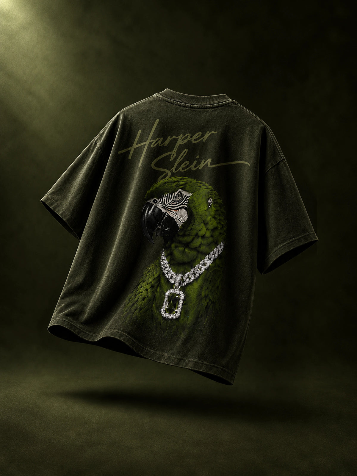 Emerald Wing Rhinestone Tee — flat lay