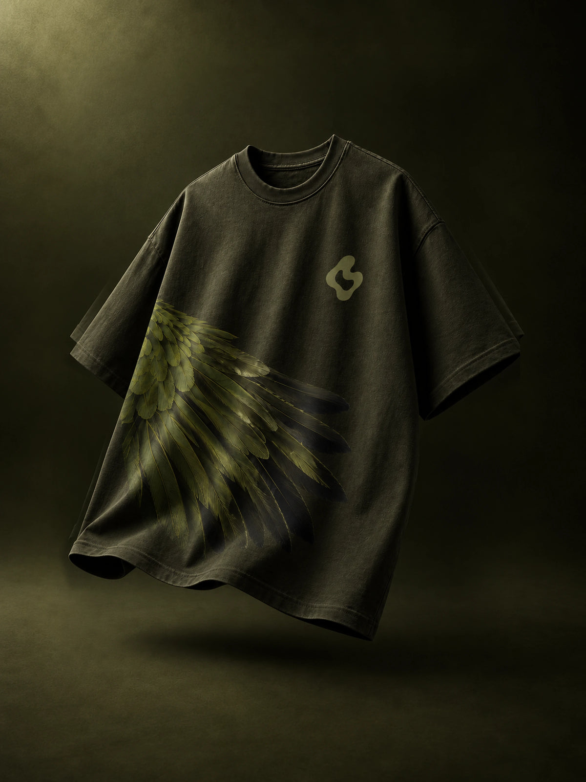 Emerald Wing Rhinestone Tee — flat lay