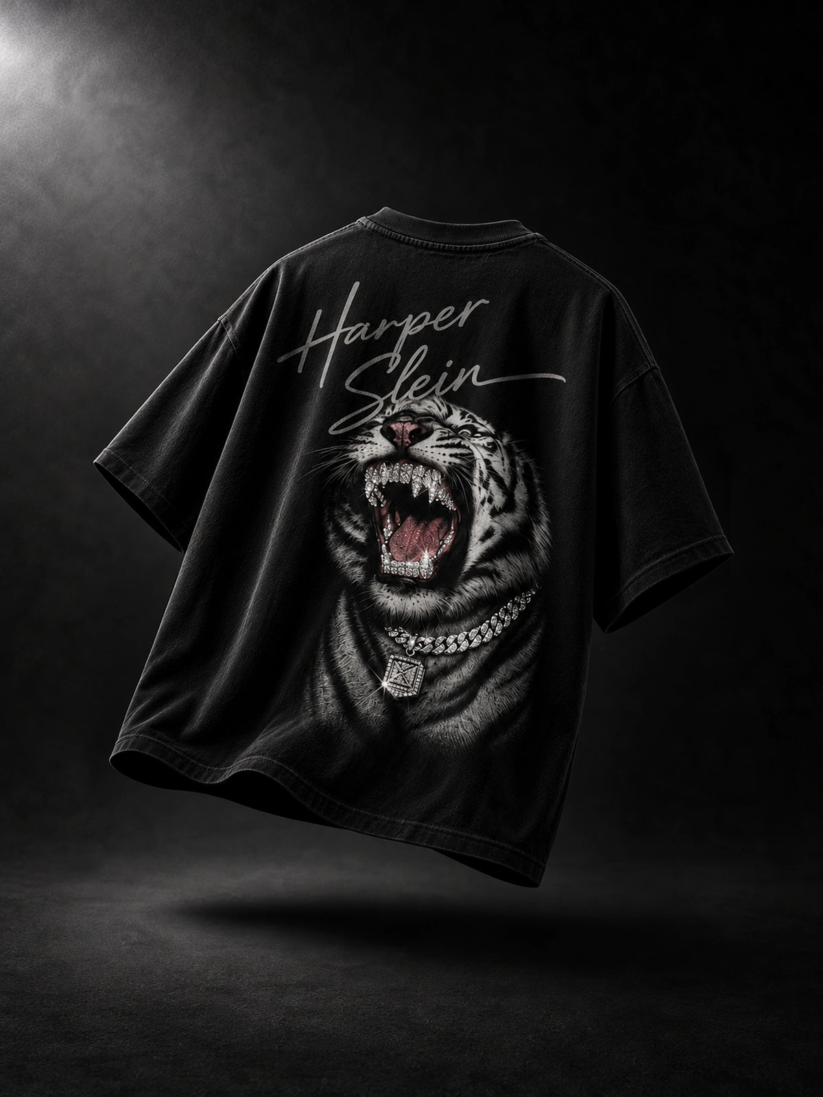 Frostbite Tiger Rhinestone Tee — flat lay