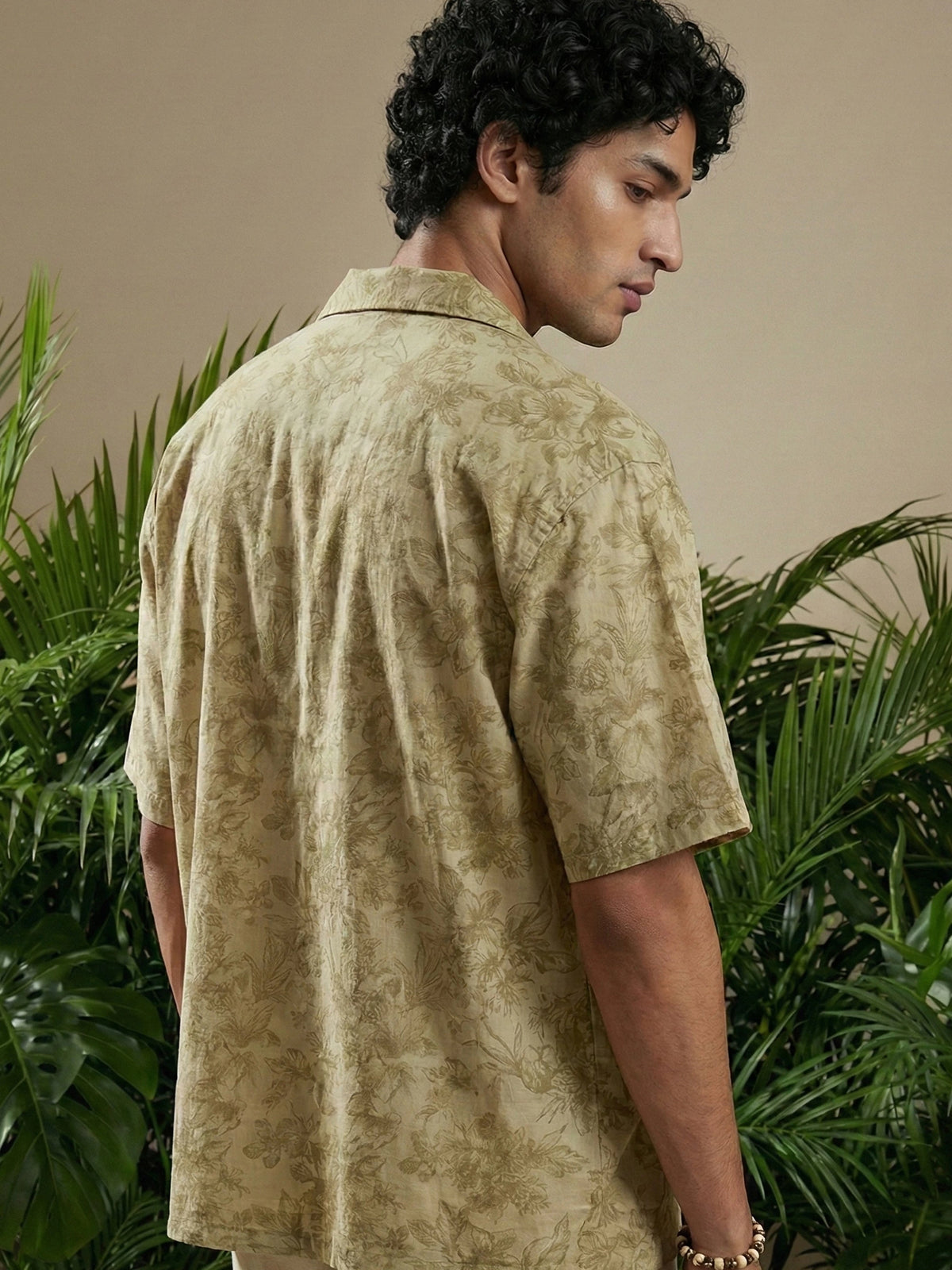Olive Floral Cuban Collar Shirt — product photo