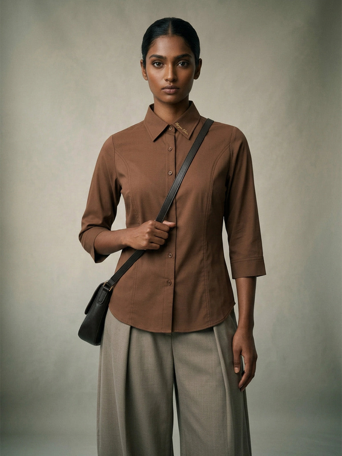 The Studio Shirt Women - Clay Brown — product photo